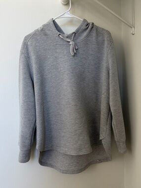 Women's Gray Oversized Hooded Ribbed Sweater, Size L